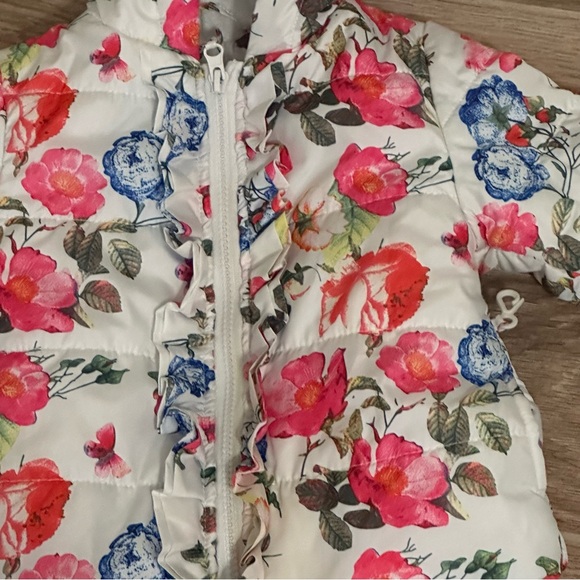Rothschild Baby Girls Ruffle Jacket White Pink Floral Winter Coat Size 12 Mos - Picture 5 of 10